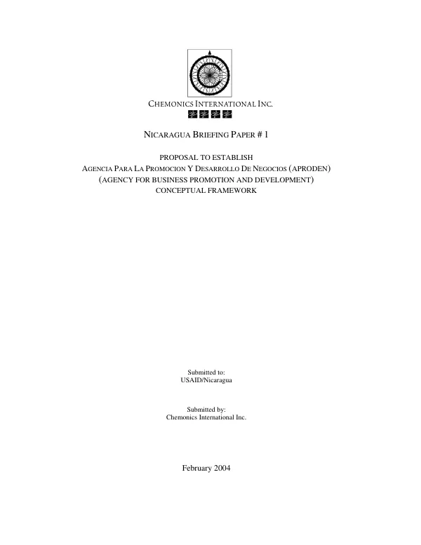 Proposal to establish Agencia para la Promocion y Desarrollo de Negocios (APRODEN) (Agency for Business Promotion and Development) : conceptual framework