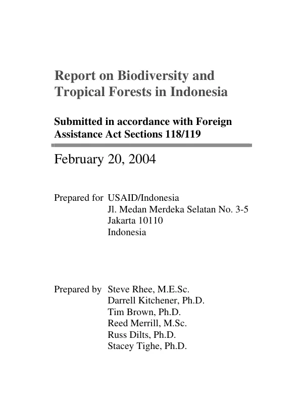 Report on biodiversity and tropical forests in Indonesia : submitted in accordance with Foreign Assistance Act sections 118/119