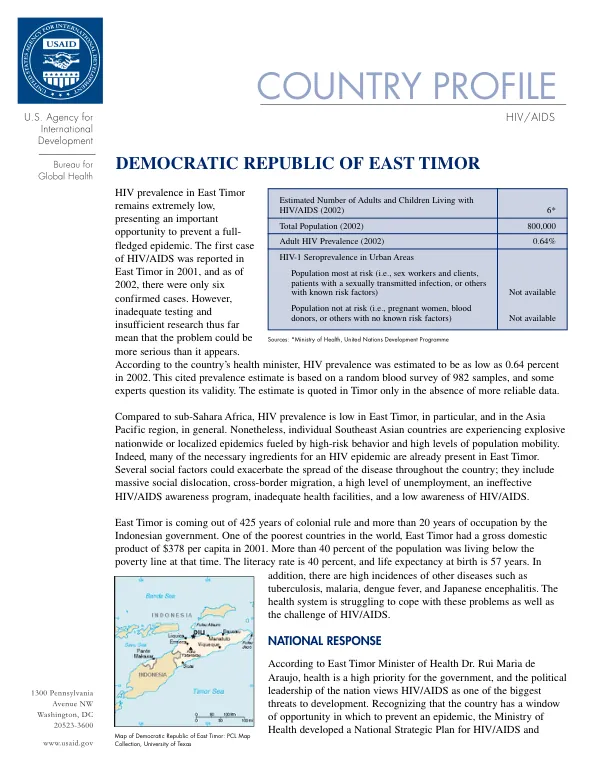 Country profile : HIV/AIDS -- Democratic Republic of East Timor