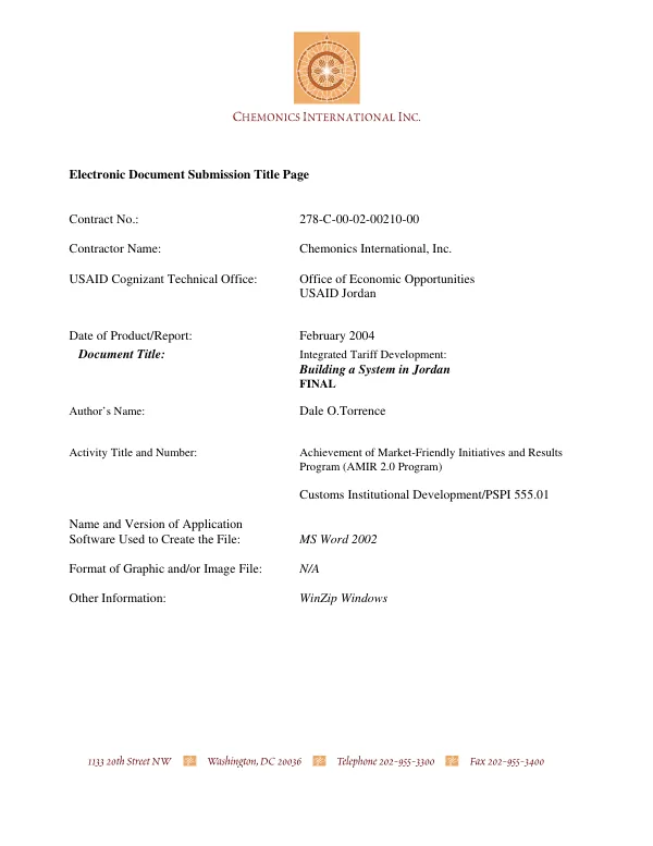 Integrated tariff development : building a system in Jordan -- final report