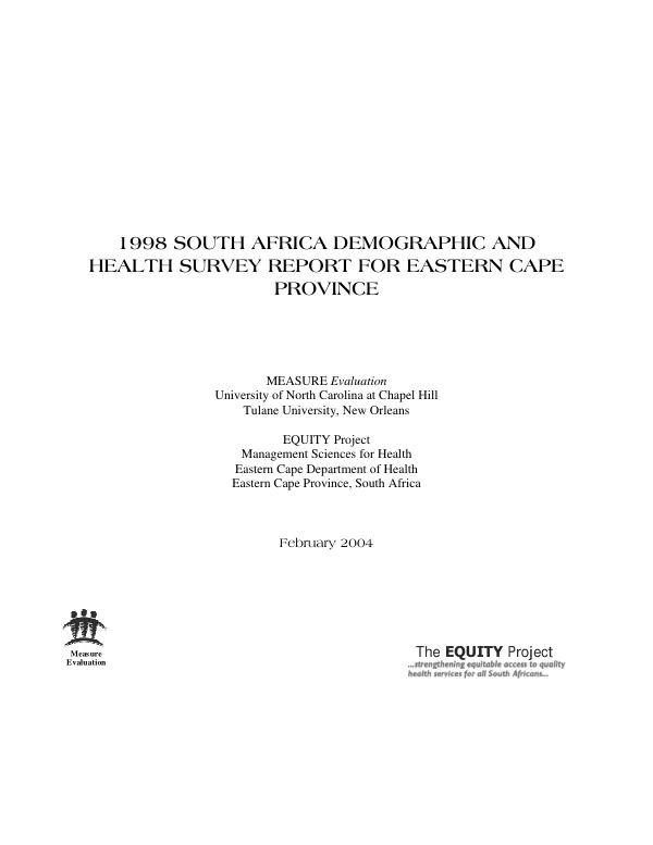 1998 South Africa demographic and health survey report for Eastern Cape Province