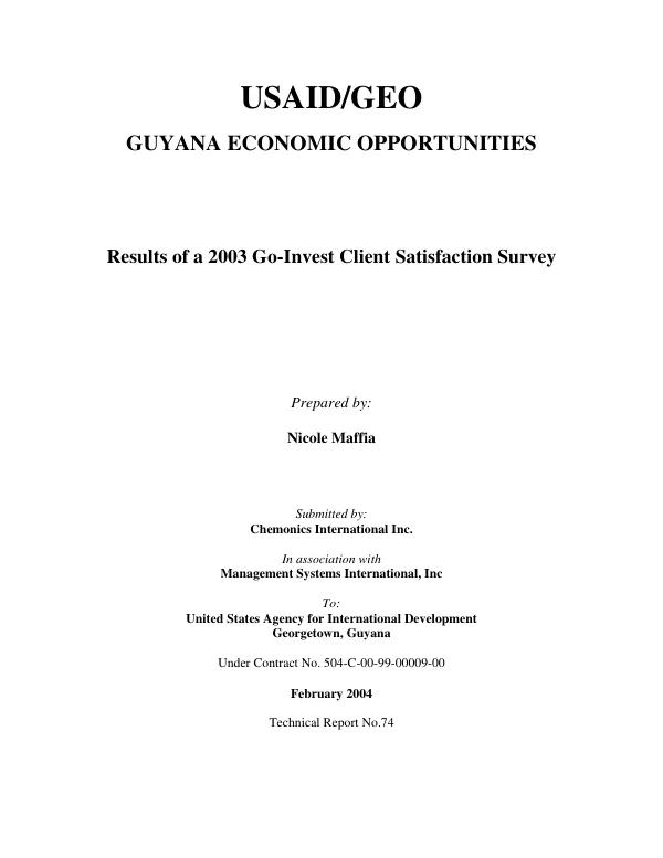Results of a 2003 GO-Invest client satisfaction survey