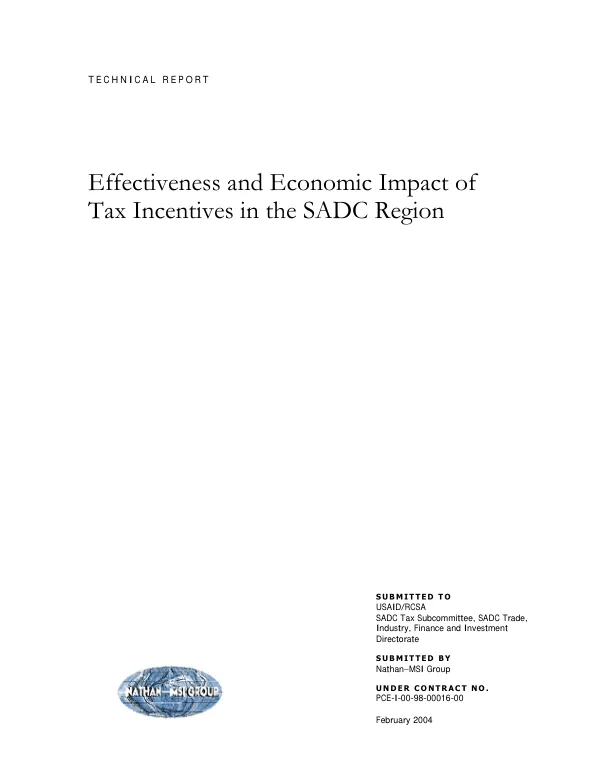 Technical report : effectiveness and economic impact of tax incentives in the SADC region