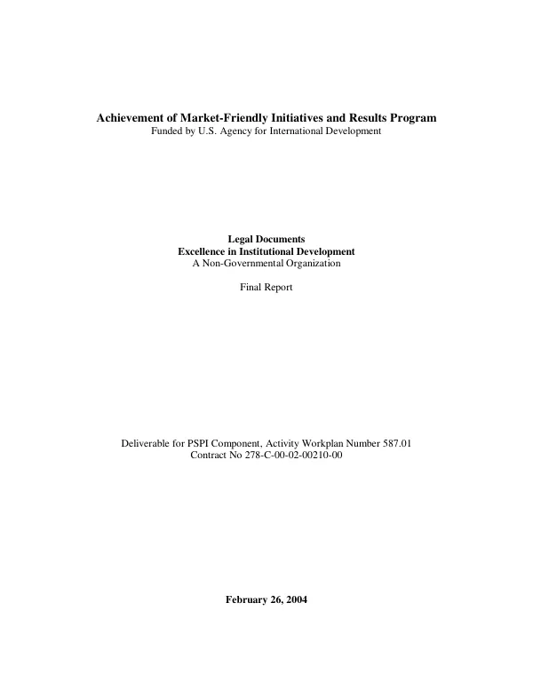 Legal documents excellence in institutional development : a non-governmental organization -- final report