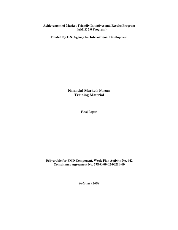 Financial markets forum : training material -- final report