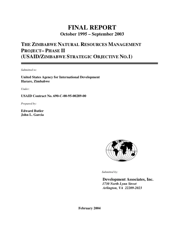 Final report, October 1995-September 2003 : the Zimbabwe natural resources management project, phase II -- (USAID/Zimbabwe strategic objective no. 1)