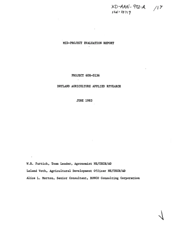 Mid-project evaluation report : dryland agriculture applied research