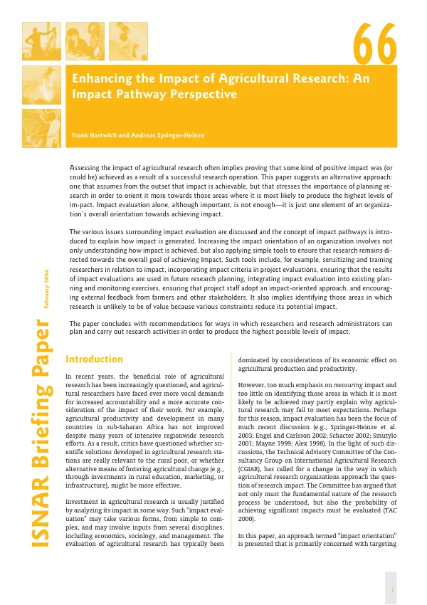 Enhancing the impact of agricultural research : an impact pathway perspective