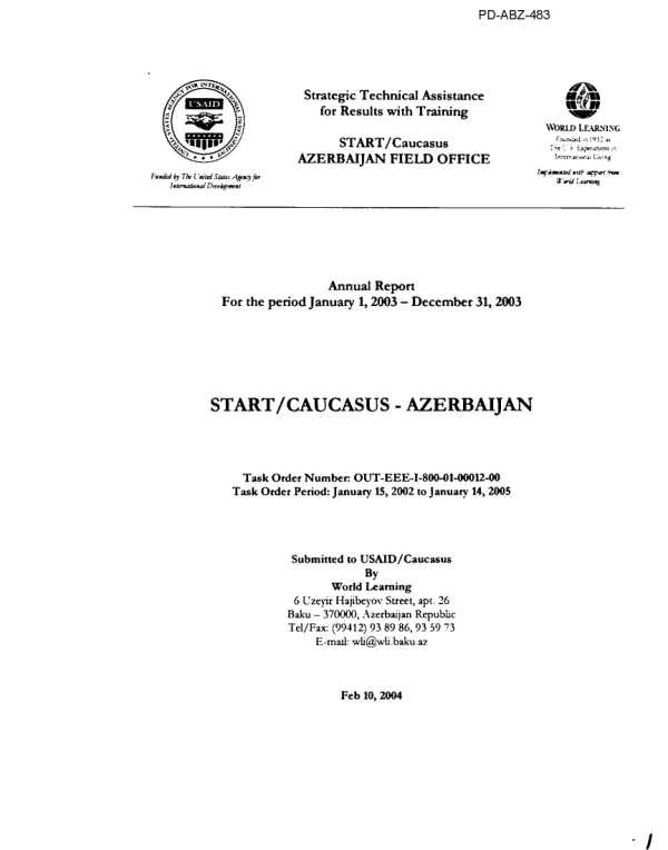 Annual report for the period January 1, 2003-December 31, 2003 : START [strategic technical assistance for results with training]/Caucasus-Azerbaijan