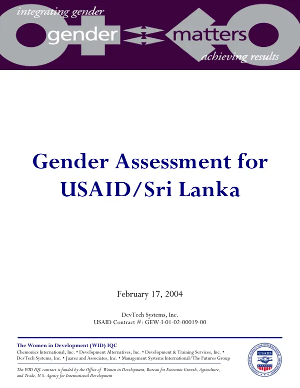 Gender assessment for USAID/Sri Lanka