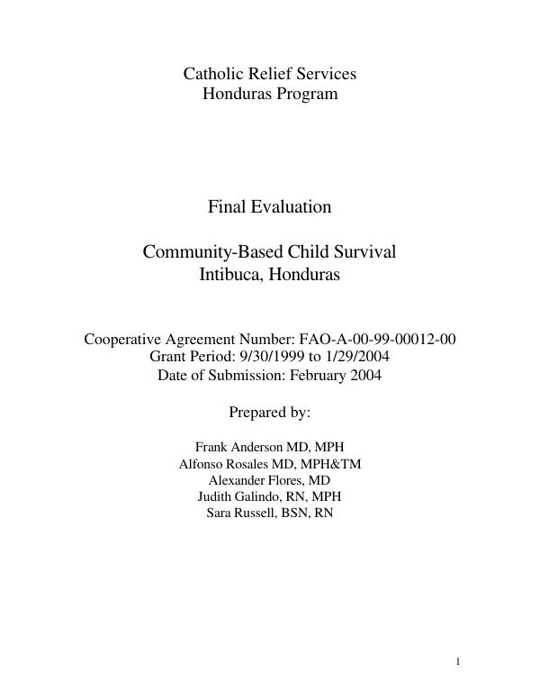 Final evaluation : community-based child survival, Intibuca, Honduras
