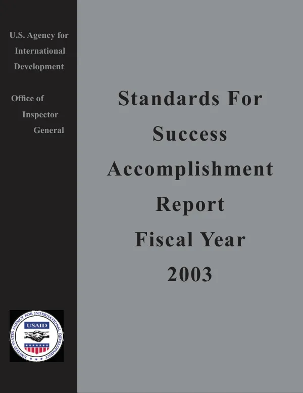 Standards for success accomplishment report : fiscal year 2003
