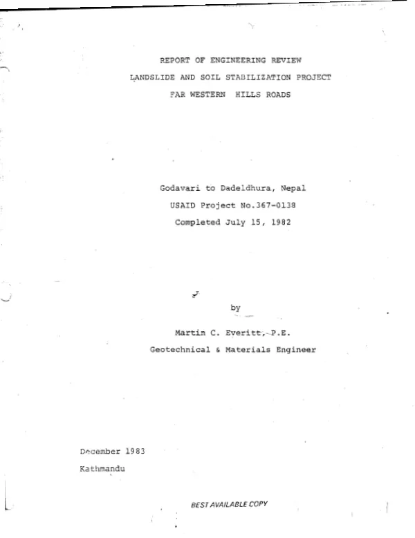 Report of engineering review landslide and soil stabilization project, Far Western Hills roads