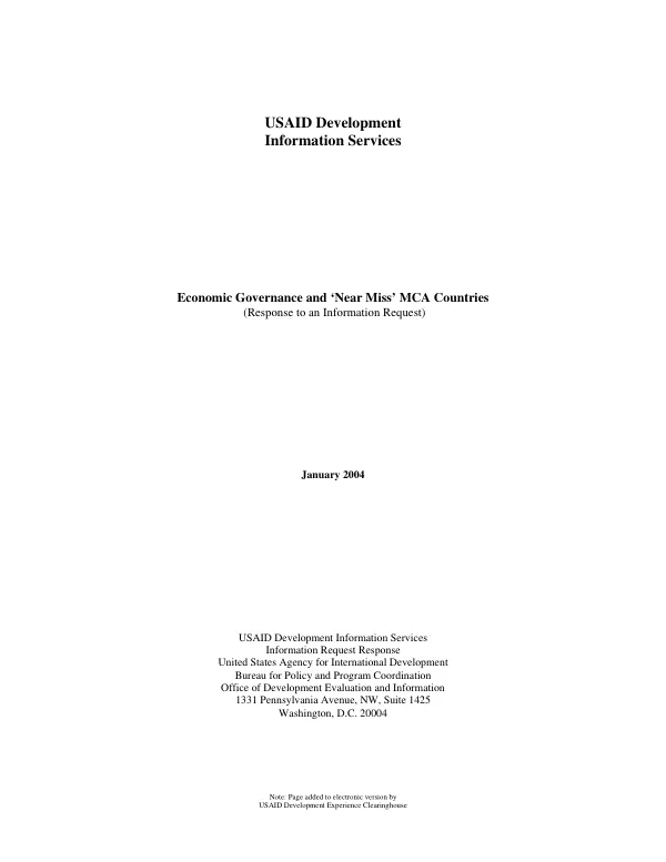 Economic governance and "near miss" MCA countries
