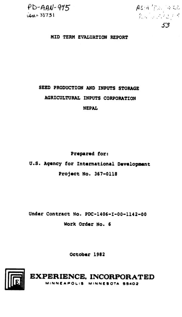 Mid-term evaluation report : seed production and input storage project, agricultural inputs corporation