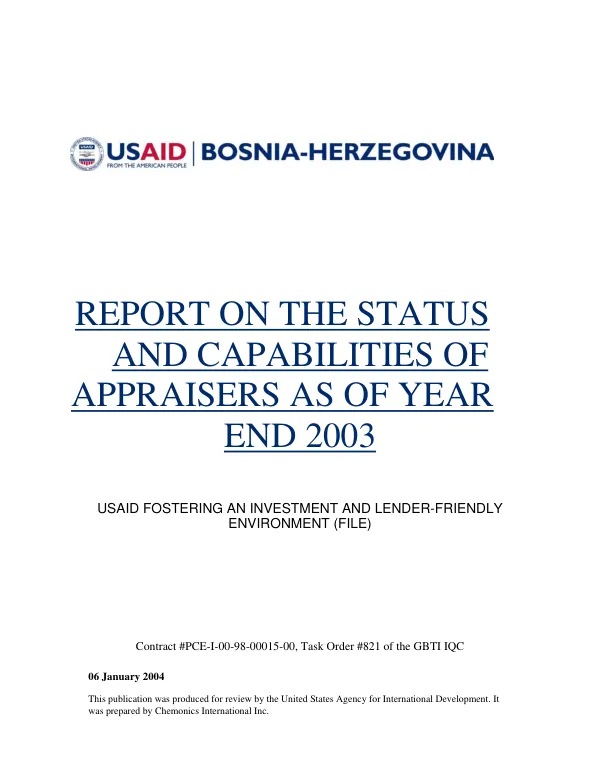 Report on the status and capabilities of appraisers as of year end 2003