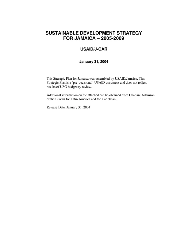 Sustainable development strategy for Jamaica -- 2005-2009