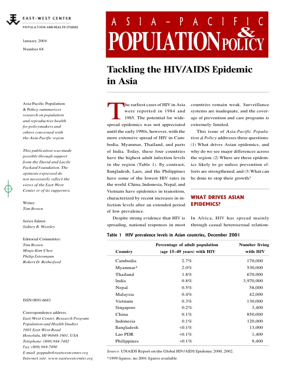 Tackling the HIV/AIDS epidemic in Asia