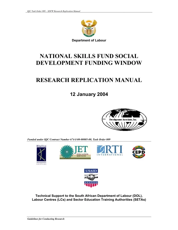 National skills fund social development funding window : research replication manual
