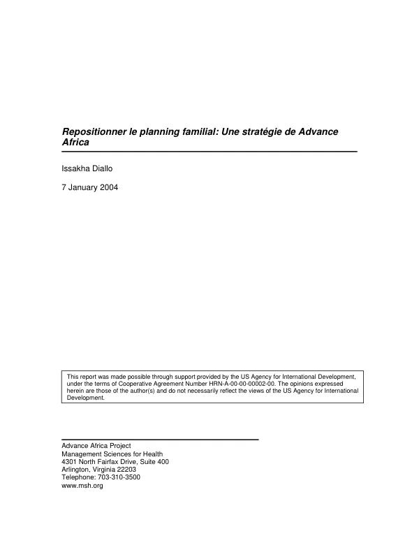 Repositionner le planning familial : une strategie de Advance Africa