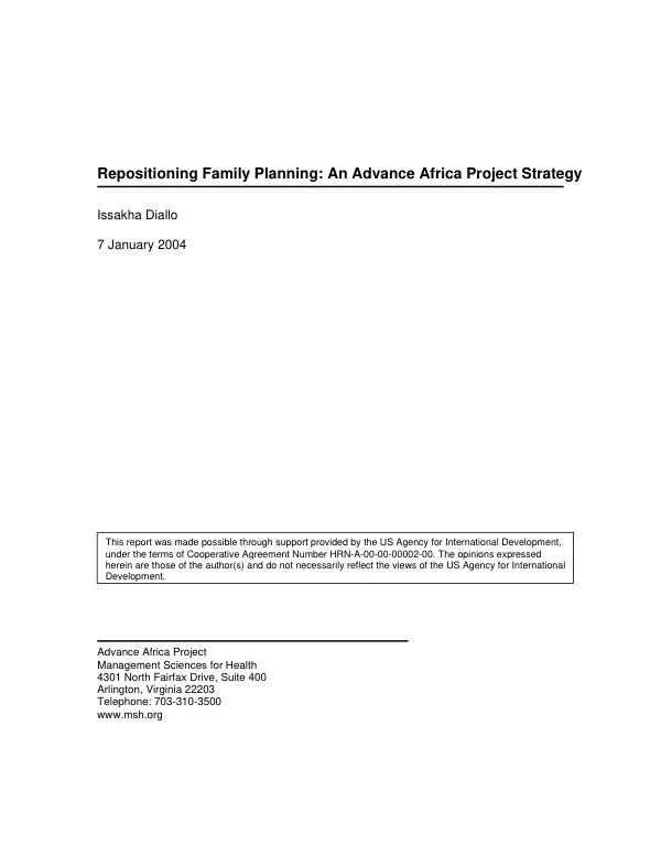 Repositioning family planning : an Advance Africa project strategy