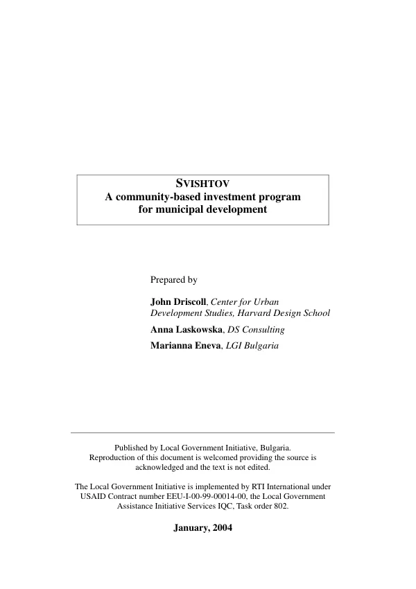 Svishtov[, Bulgaria] : a community-based investment program for municipal development