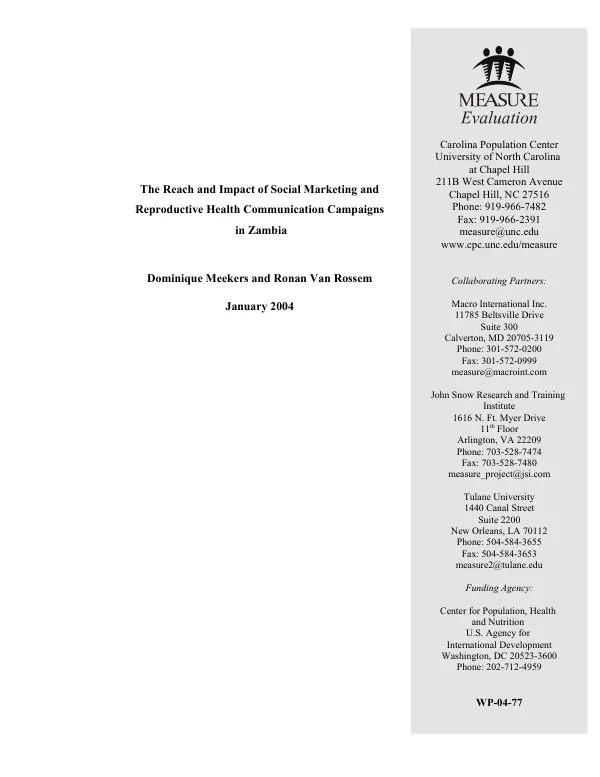 Reach and impact of social marketing and reproductive health communication campaigns in Zambia