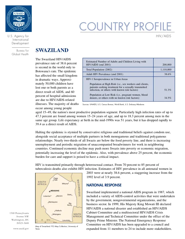 Country profile : HIV/AIDS -- Swaziland