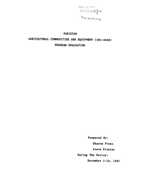 Pakistan : agricultural commodities and equipment program evaluation
