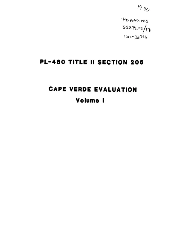 PL-480 Title II section 206 : Cape Verde evaluation volume I