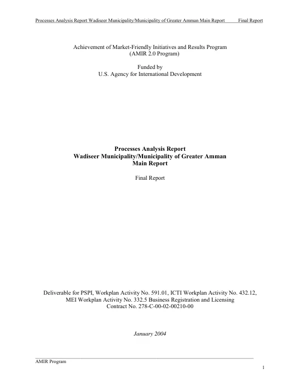 Process analysis report : Wadiseer Municipality/Municipality of Greater Amman -- main report : final report