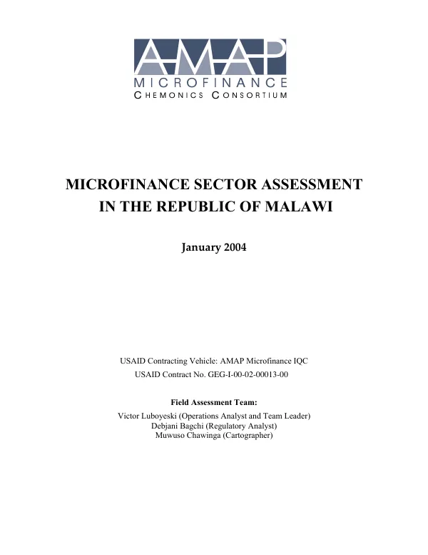 Microfinance sector assessment in the Republic of Malawi