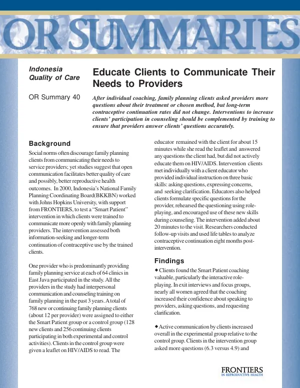Educate clients to communicate their needs to providers