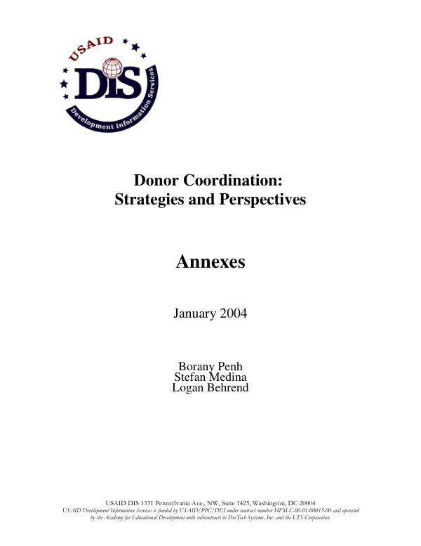 Donor coordination : strategies and perspectives -- annexes