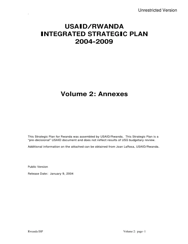 USAID/Rwanda integrated strategic plan 2004-2009 -- volume 2 : annexes