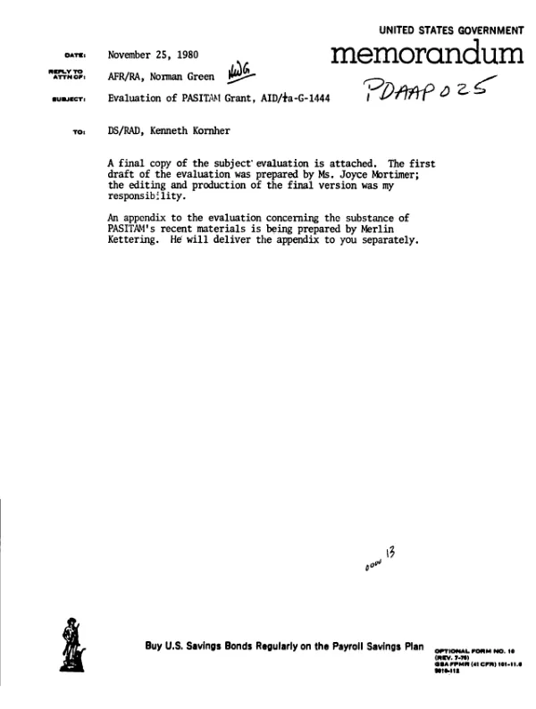 Evaluation of AID Grant AID/ta-G-1444 to PASITAM
