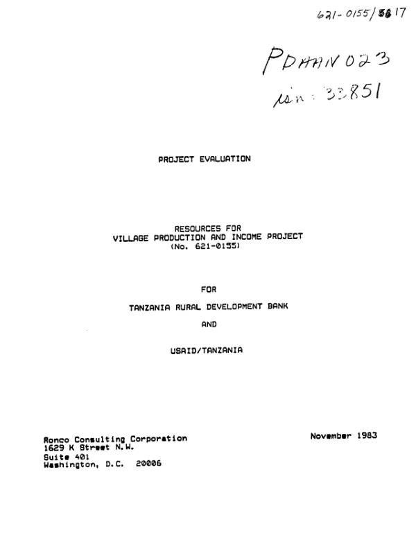 Project evaluation : resources for village production and income project