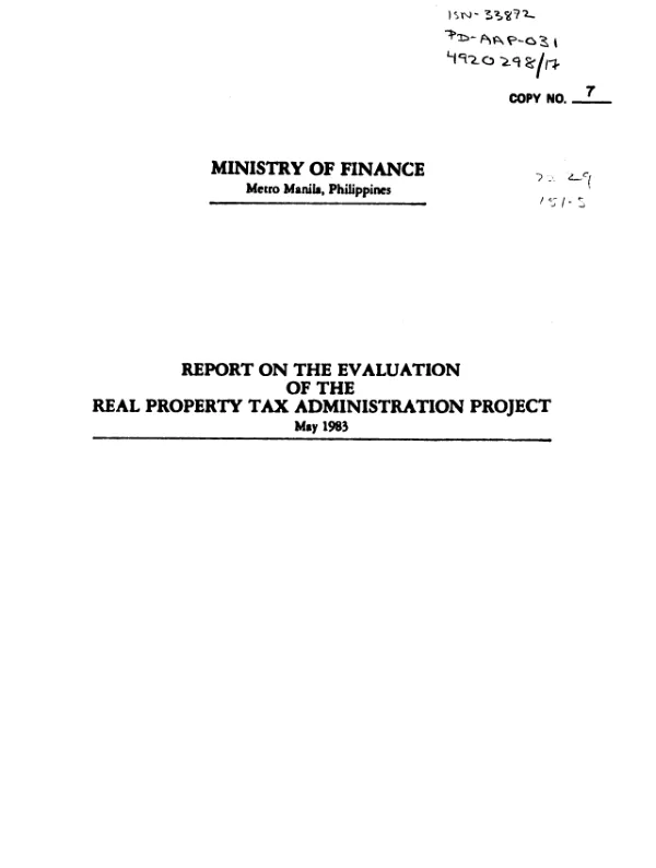 Report on the evaluation of the real property tax administration project