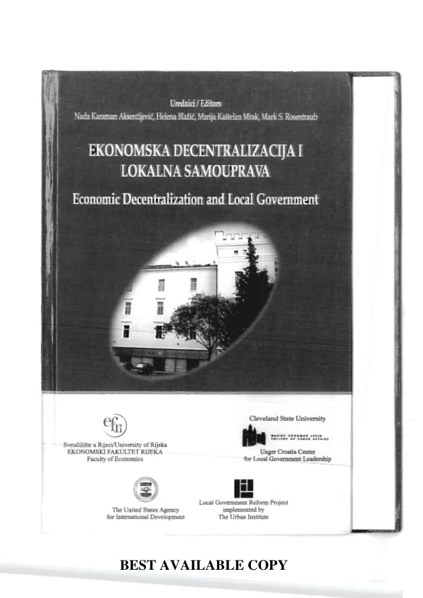 Ekonomska decentralizacija i lokalna samouprava = Economic decentralization and local government