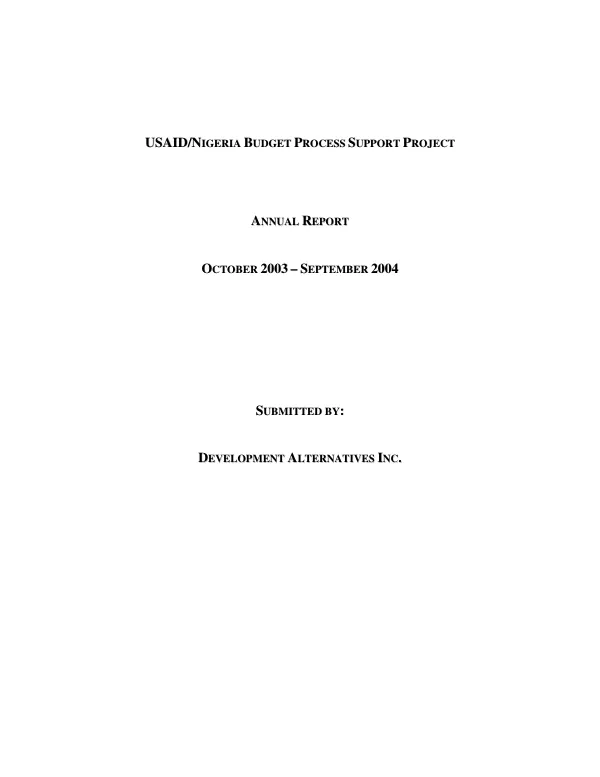 USAID/Nigeria budget process support project : annual report, October 2003-September 2004