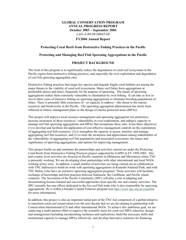 Global conservation program : annual progress report -- October 2003-September 2004 : LAG-A-00-99-00045-00 -- FY2004 annual report