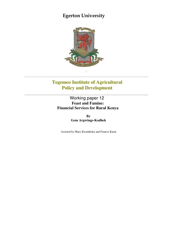 Feast and famine : financial services for rural Kenya