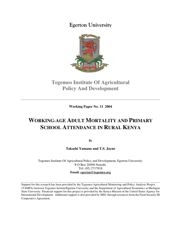 Working-age adult mortality and primary school attendance in rural Kenya