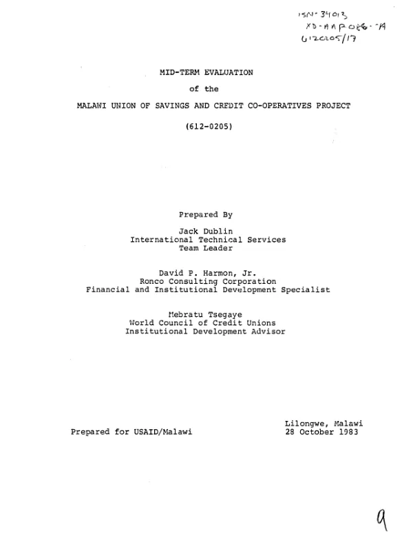 Mid-term evaluation of the Malawi union of savings and credit co-operatives project