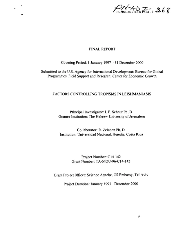 Final report covering period : 1 January 1997-31 December 2000 -- factors controlling tropisms in leishmaniasis