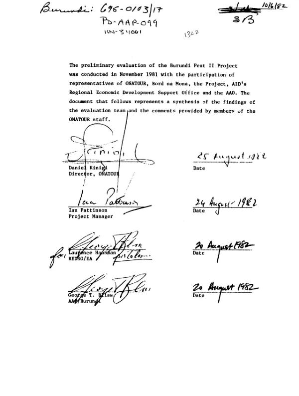 Burundi : alternative energy, peat II provisional evaluation