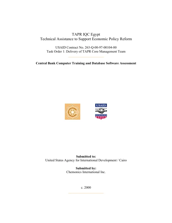 Central Bank computer training and database software assessment