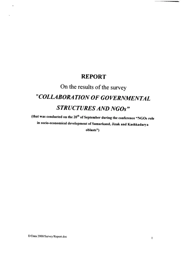 Report on the results of the survey : "collaboration of governmental structures and NGOs"