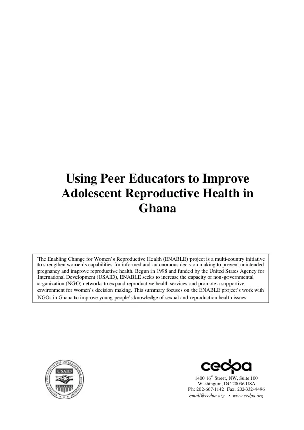 Using peer educators to improve adolescent reproductive health in Ghana