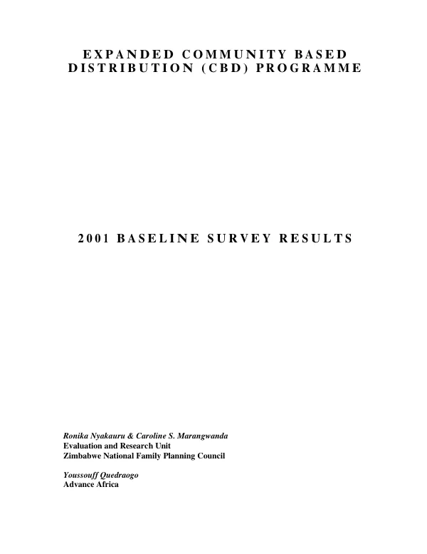 Expanded community based distribution (CBD) programme : 2001 baseline survey results